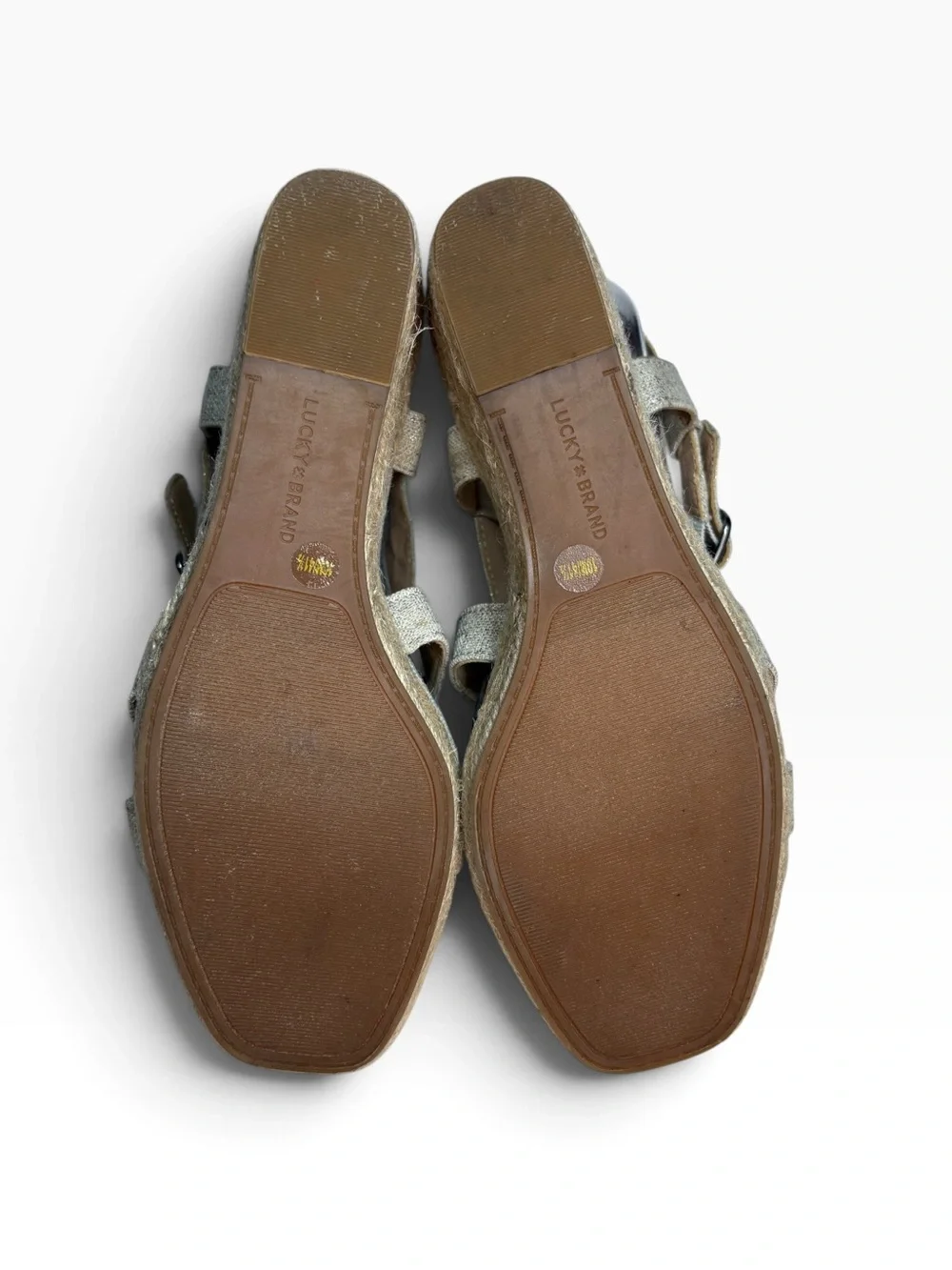 Lucky Brand Mytila Espadrille Wedge Sandals in Beige Gold Sz 10